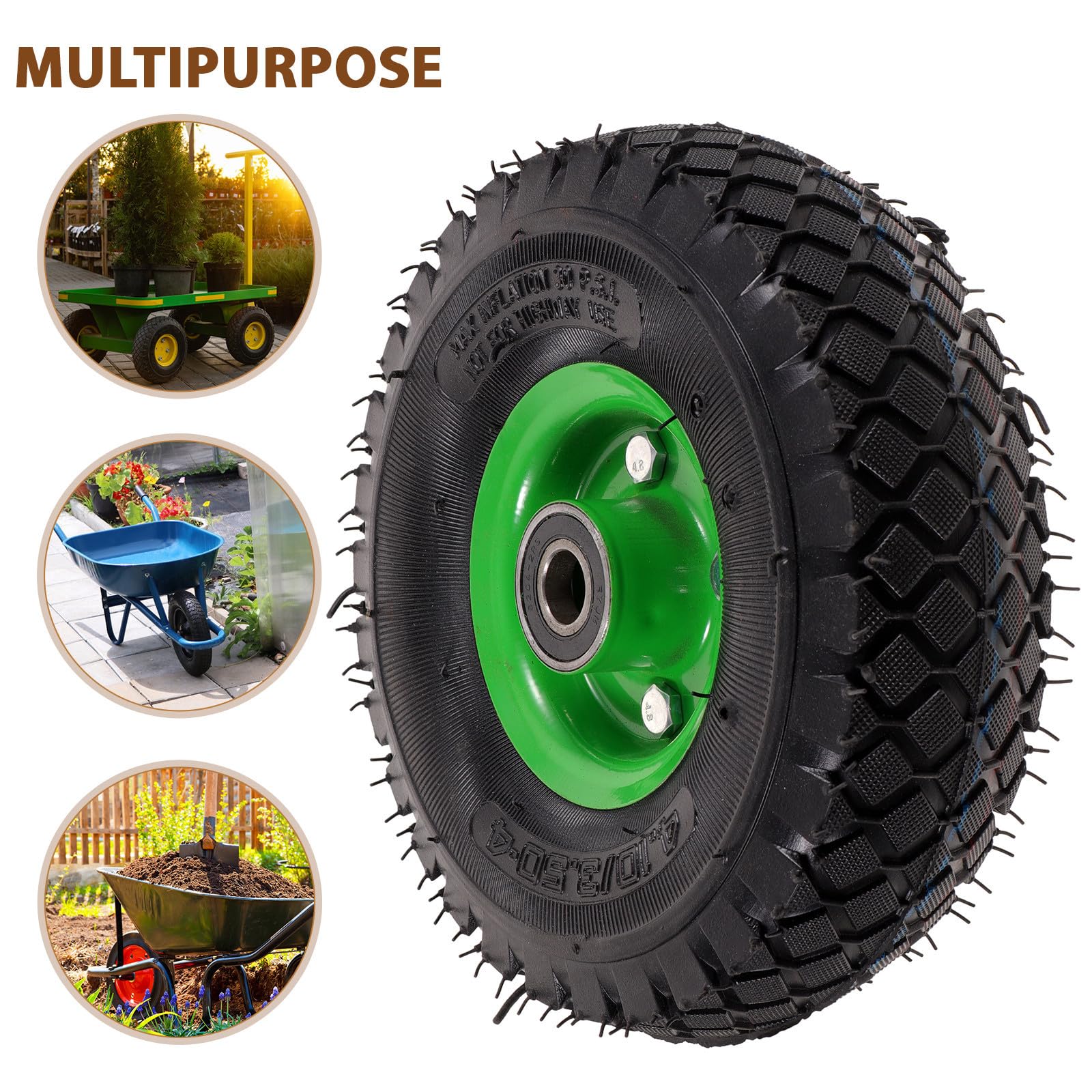 iplusmile 10 Zoll Gummi Schubkarrenrad mit Luftbereifung Leicht und Tragbar Ersatzreifen für Gartenkarre und Rasenmäher im Gartenbereich
