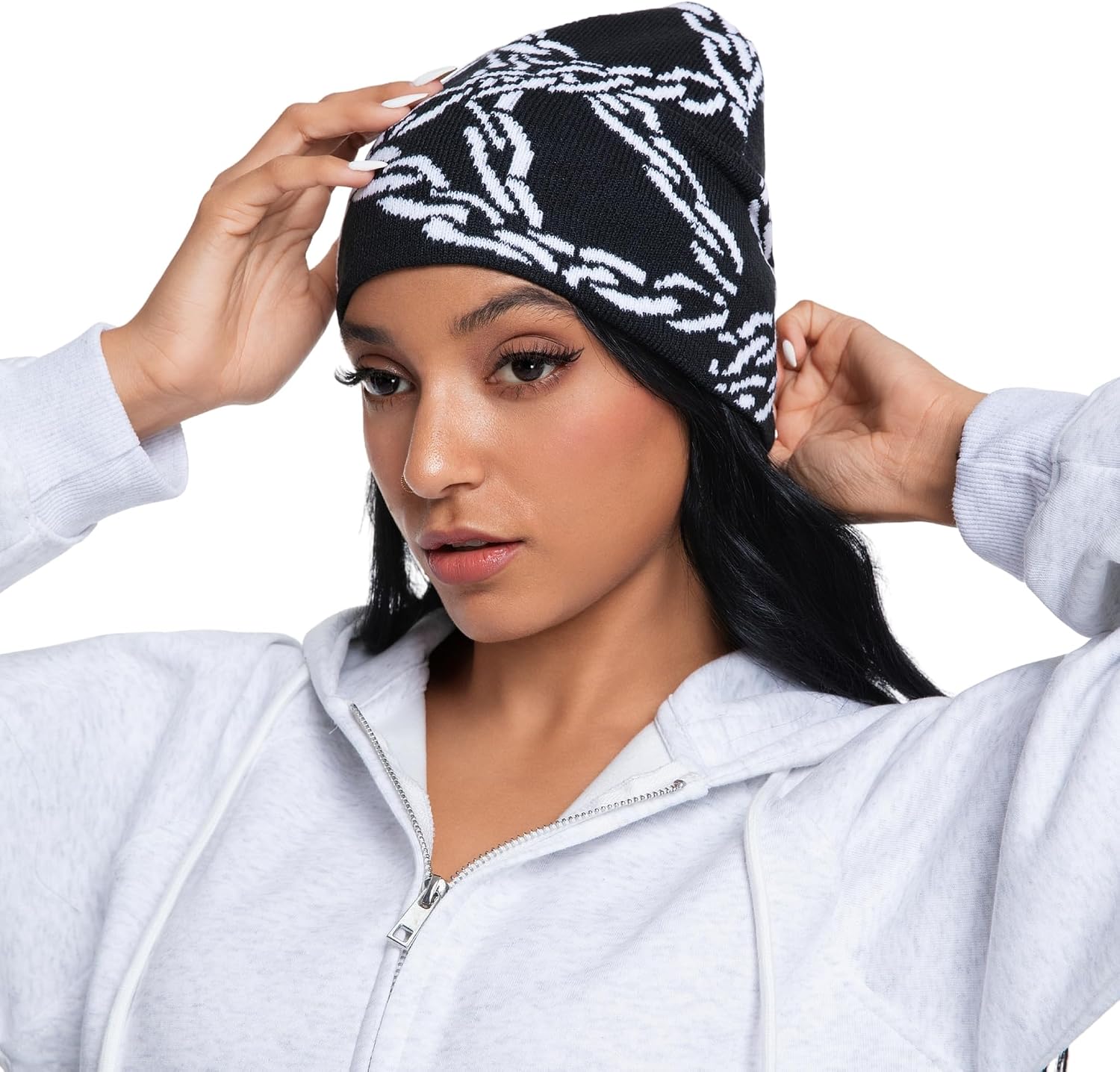 Y2K Beanie for Men Women Knitted Hat Winter Cap Chain Graphic Design Warm Casual Skullies Cold Weather Knit Outdoor Black