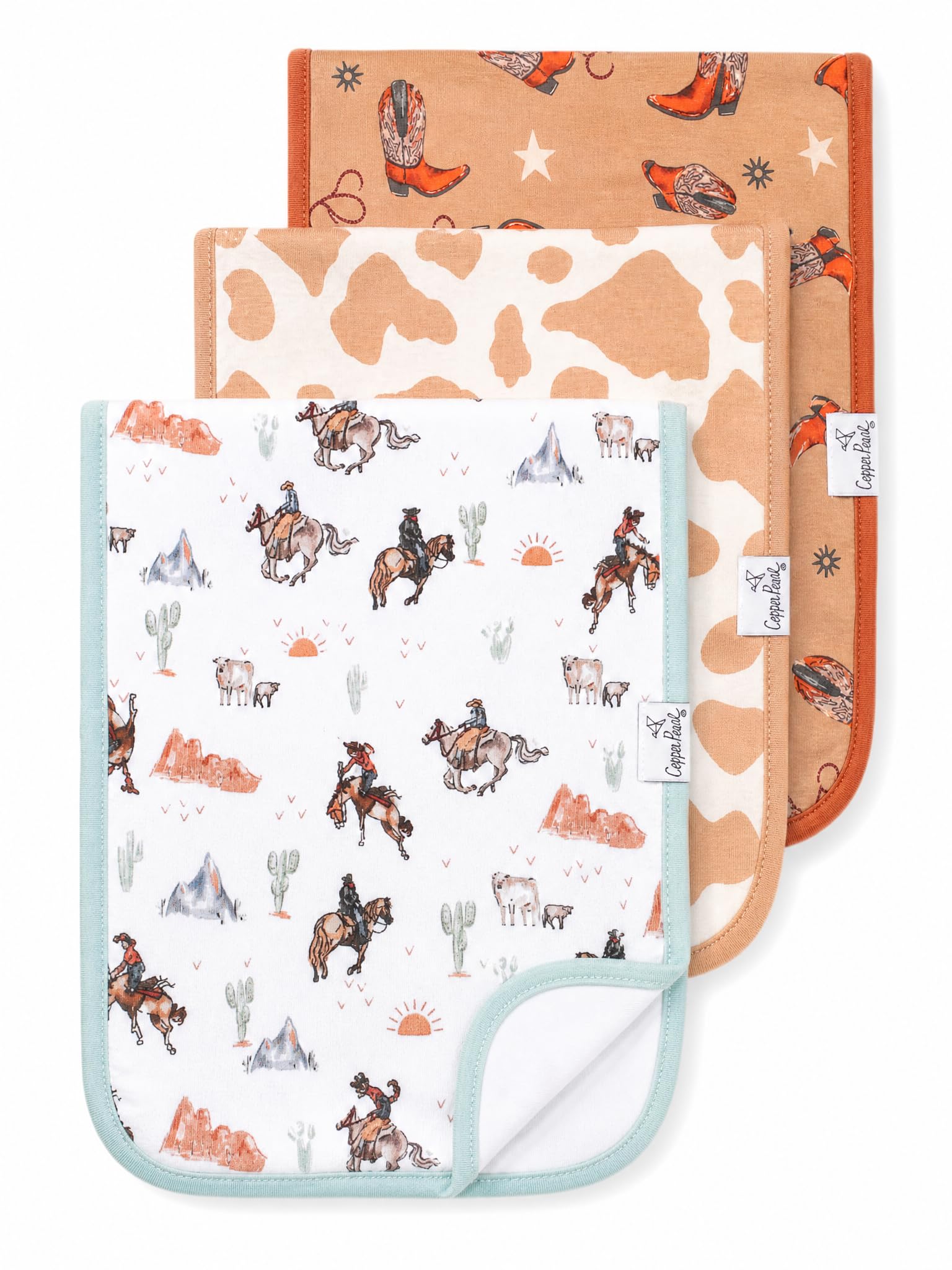 Copper Pearl Premium Baby Burp Cloths - 3-Pack Large Cotton Burp Cloths, Extra Soft Spit Up Rags with 3 Absorbent Layers, Perfect for Baby Boy and Baby Girl Gifts (21" x 10" Size, Boone Set)