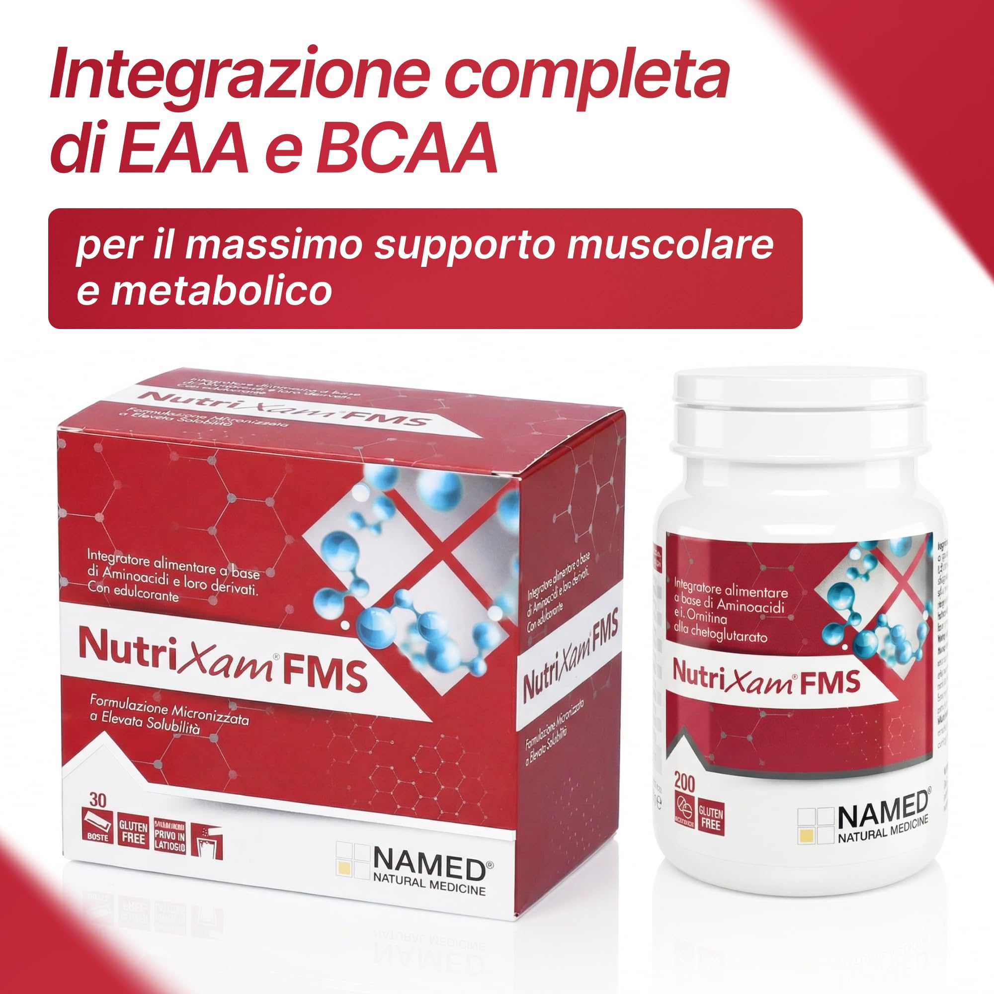 NAMED Nutrixam Integratore Aminoacidi Essenziali EAA | Aminoacidi Ramificati BCAA | Supporto per Recupero Muscolare, Energia e Benessere Fisico | Integratore Completo Adulti | FMS, 30 Buste