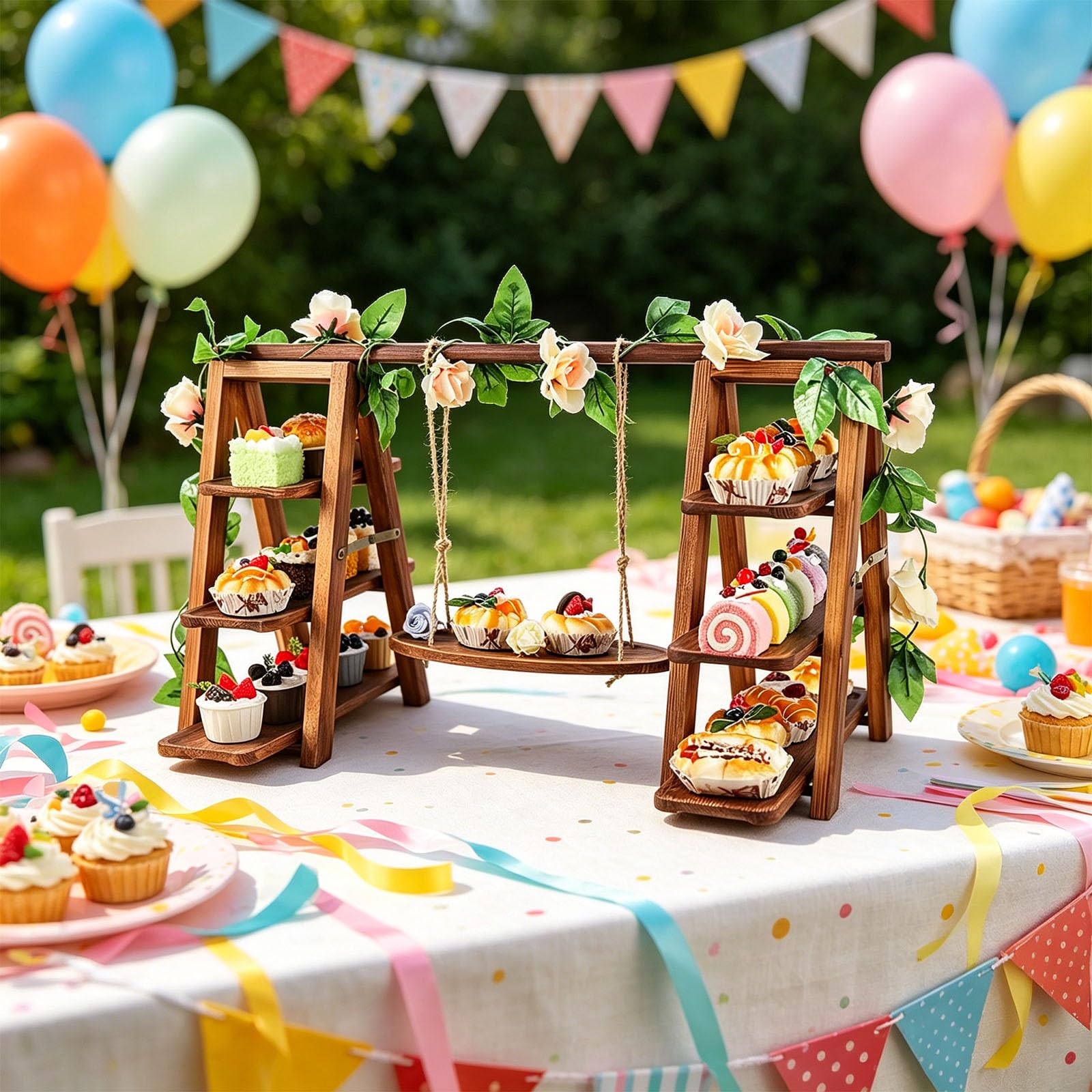 Présentoir à dessert en bois avec base antidérapante conçu pour les fêtes et les services de restauration Planificateur de cuisine en bois