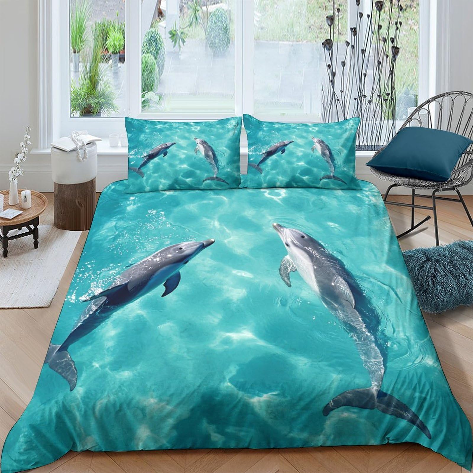 Ctjqhvkz Style-6 3D Printed Dolphin Ocean Fitted Sheet Microfiber Turquoise Water Mattress Cover For Bedroom Dorm Home Decor Single（135X200cm）