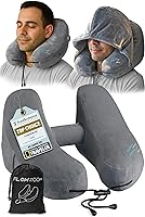 Vista 11 de FLOWZOOM Almohada inflable para el cuello para viajar en avión, almohada de avión con capucha en forma de H con 5 modos de repetición, inflado