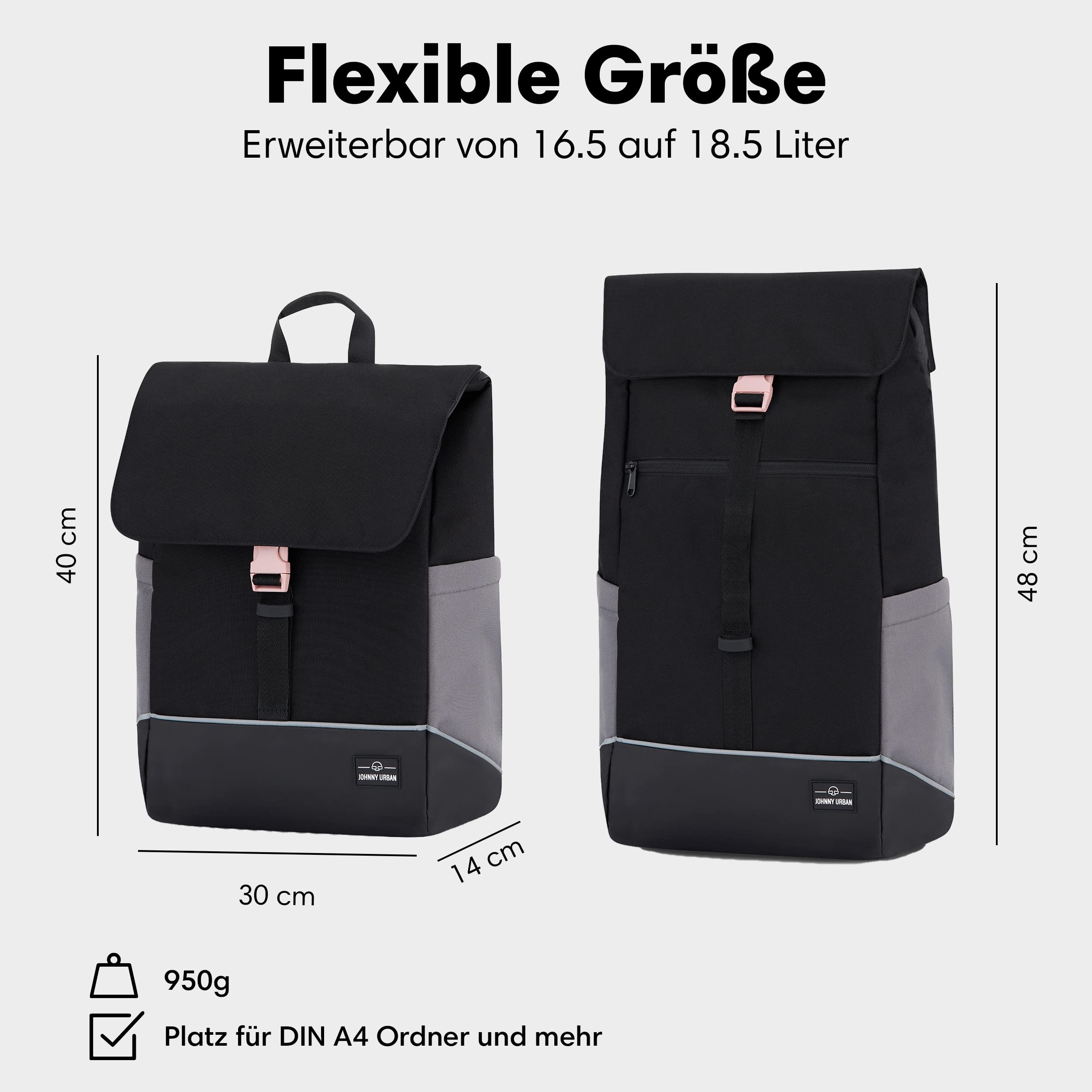 Johnny Urban Fahrradtaschen für Gepäckträger Damen & Herren Schwarz Rosa - Mika Bike - 2 in 1 Fahrrad Tasche Rucksack & Gepäckträgertasche Hinten - Wasserabweisend