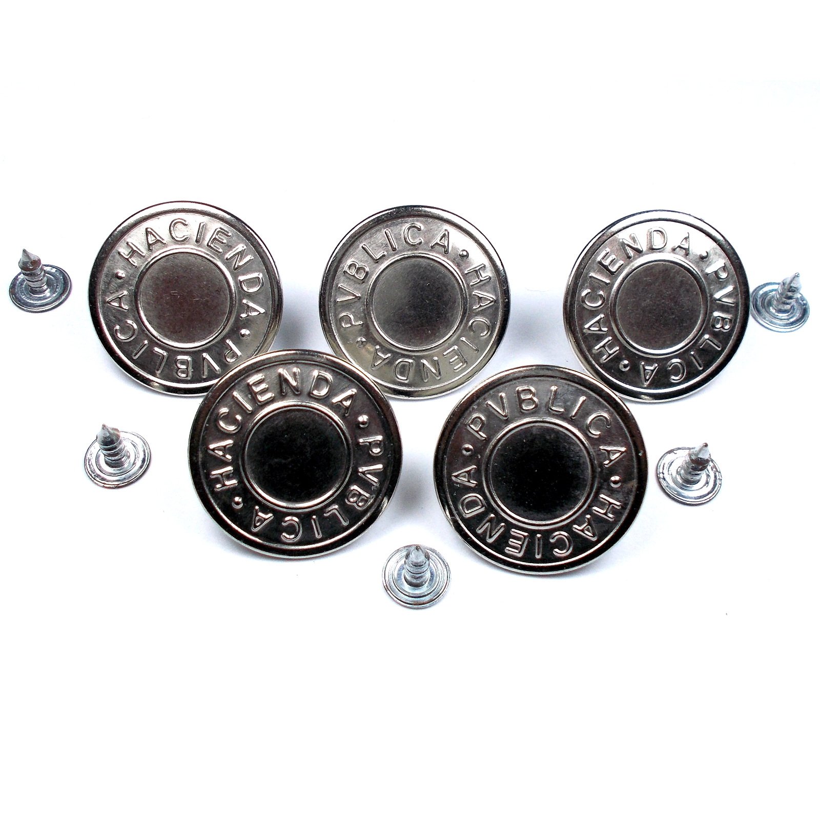 Metal Hacienda Publica Hammer On Jeans Buttons Silver (5, 17mm)