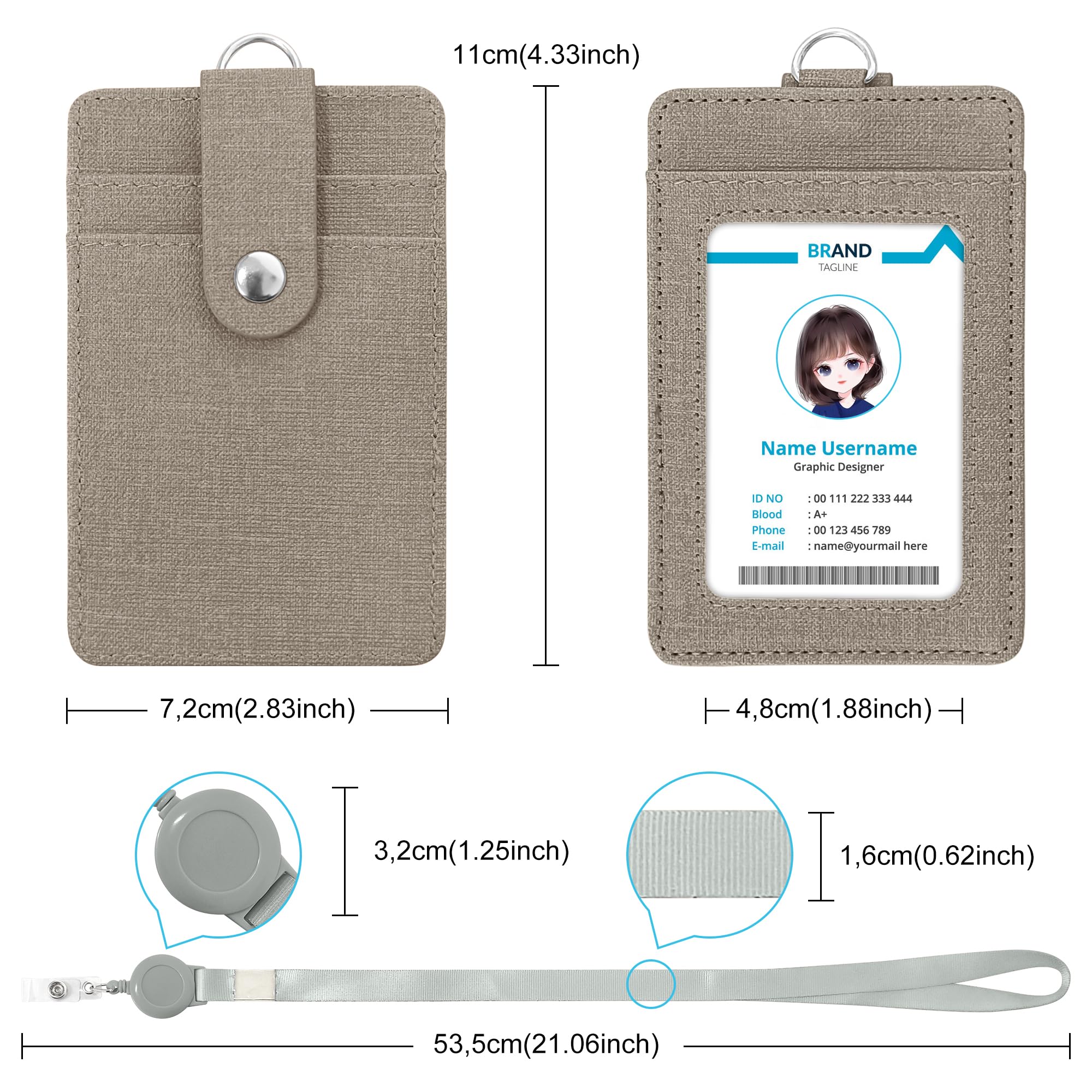 Wocoxo ID Badge Holder with Retractable Lanyard, Vertical PU Leather ID Badge Card Holder with 2 Card Slots (Grey) - Image 3