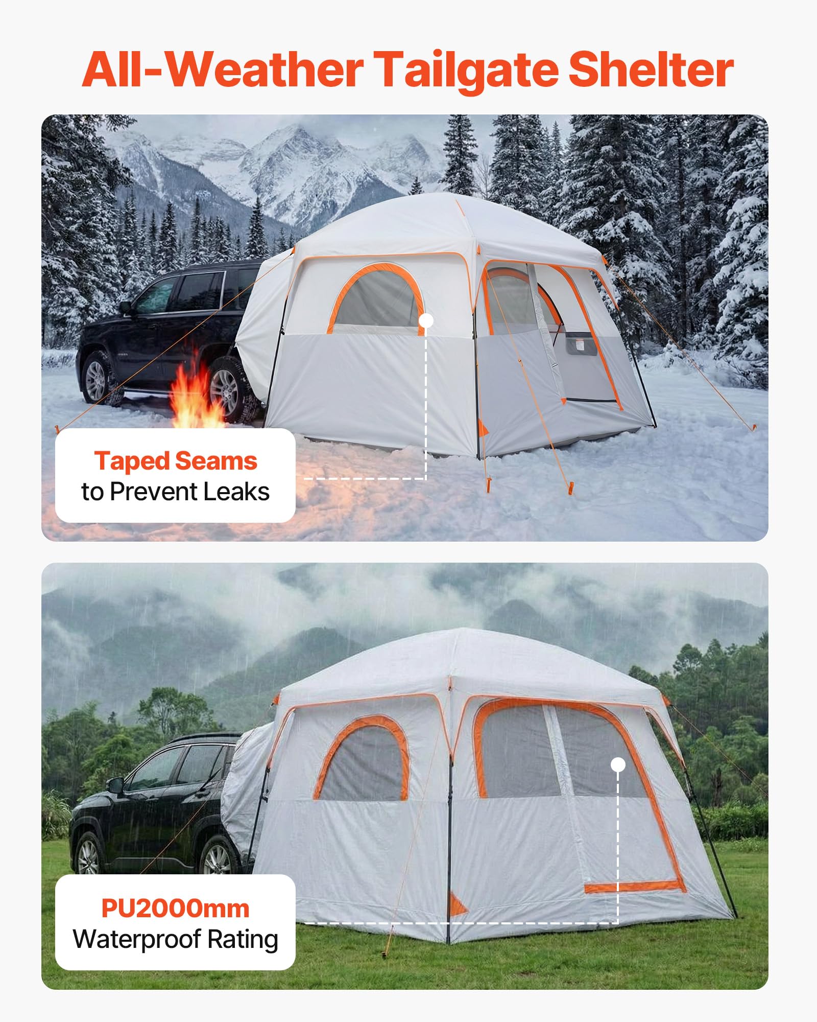 VEVOR Tienda de Campaña para Portón Trasero 304,8 x 274,3 x 220 cm para 6 Personas, Tienda de Campaña para Maletero de Coche con Puertas Ventiladas y Ventanas de Malla para Acampar al Aire Libre