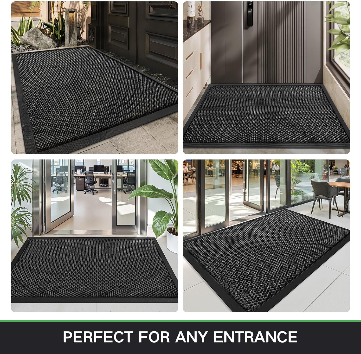 Front Door Mat Outside Entrance 36"x24", TPE Heavy Duty Sturdy High Elastic Mats for Indoor Outdoor, 10mm Thick Hollow Design, Waterproof Non-Slip Rubber Rug for Entryway, Balcony, Porch