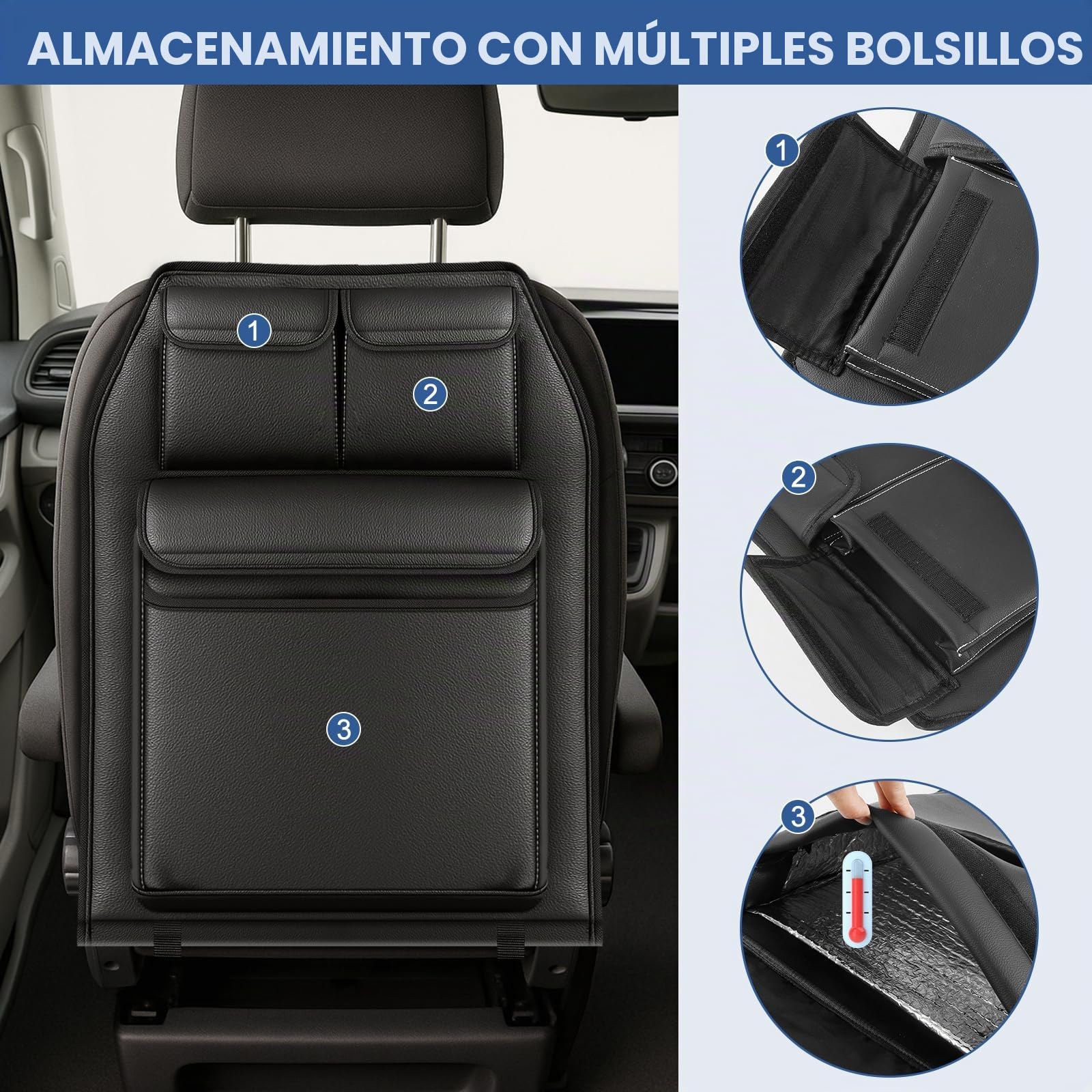 Organizador de Maletero para VW Transporter T6/T6.1 California, Protector de Respaldo Plegable con 3 Bolsillos, Organizador de Maletero de Gran Capacidad, Fácil de Instalar para Viajes y Uso Diario