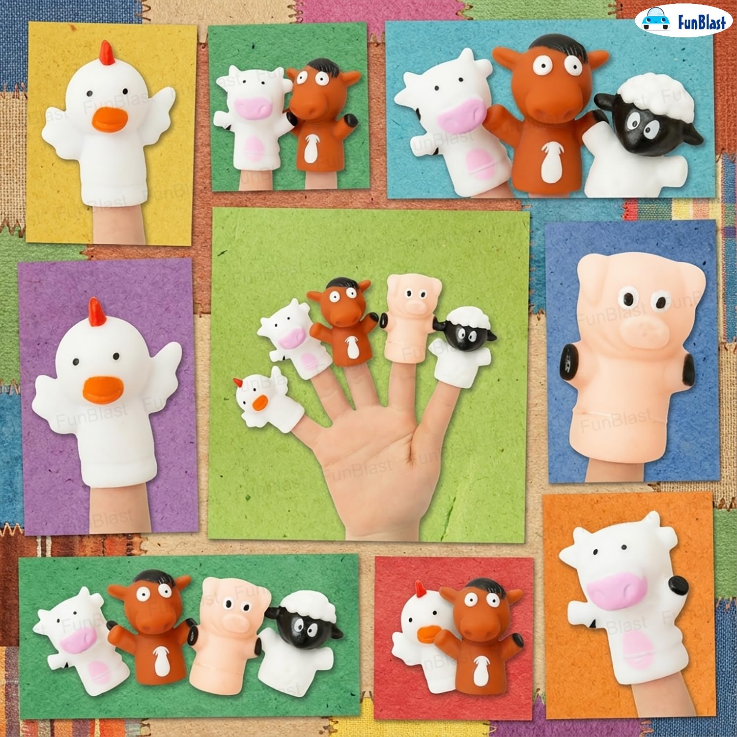 FunBlast Finger Puppets Toys for Kids – Pack of 5 Rubber Animal Puppets Toys for Toddlers, Washable Finger Puppets for Toddlers, Colorful Storytelling Puppet Toy Kids – Random Design (Farm Animal) 3
