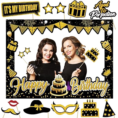 Birthday Party Decorations for Boys & Girls - Black & Gold Photo Booth Props & Self...