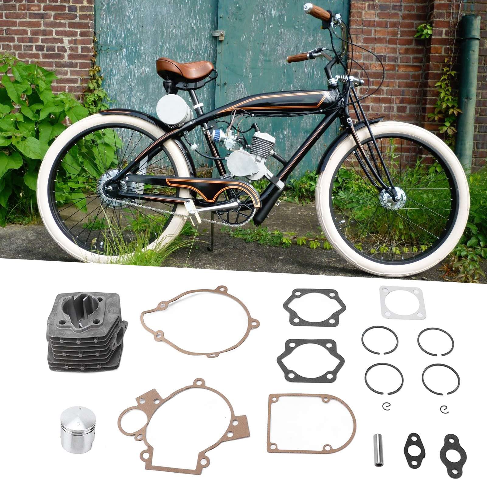 Aramox Kit Engine, 47mm Cilindro Pin Anello Set Pistone Guarnizione Motorizzata Bici Bicicletta, 80