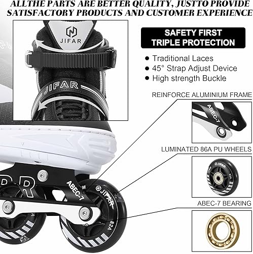 Miniatura 3 de JIFAR Adjustable Inline Skates for Kids, Teens and Adults, Light Up Wheels Roller Blades for Boys Girls Women and Men, Outdoor Inline Skates