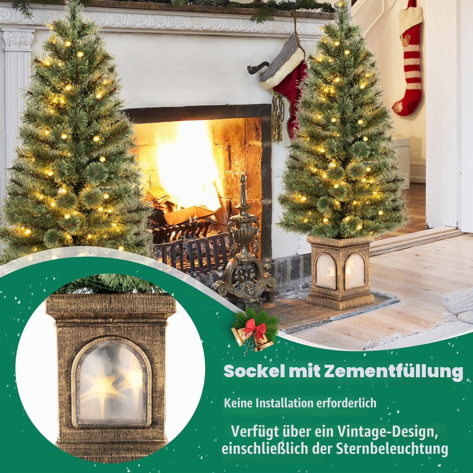 KOMFOTTEU 120 cm künstlicher Weihnachtsbaum, Christbaum mit 3 Transformationsmodi & 100 LED-Leuchten, Tannenbaum klein mit Zementbasis, Christbaum Weihnachtsdekoration für Büro, Geschäfte, Zuhause