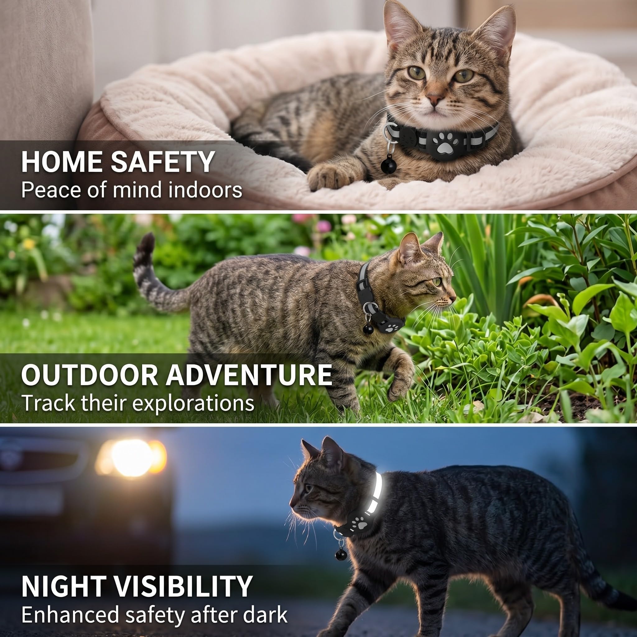 collar con GPS para gatos, resistente al agua y duradero, con elementos reflectantes para la noche, que te ayuda a localizar a tu mascota (color negro)