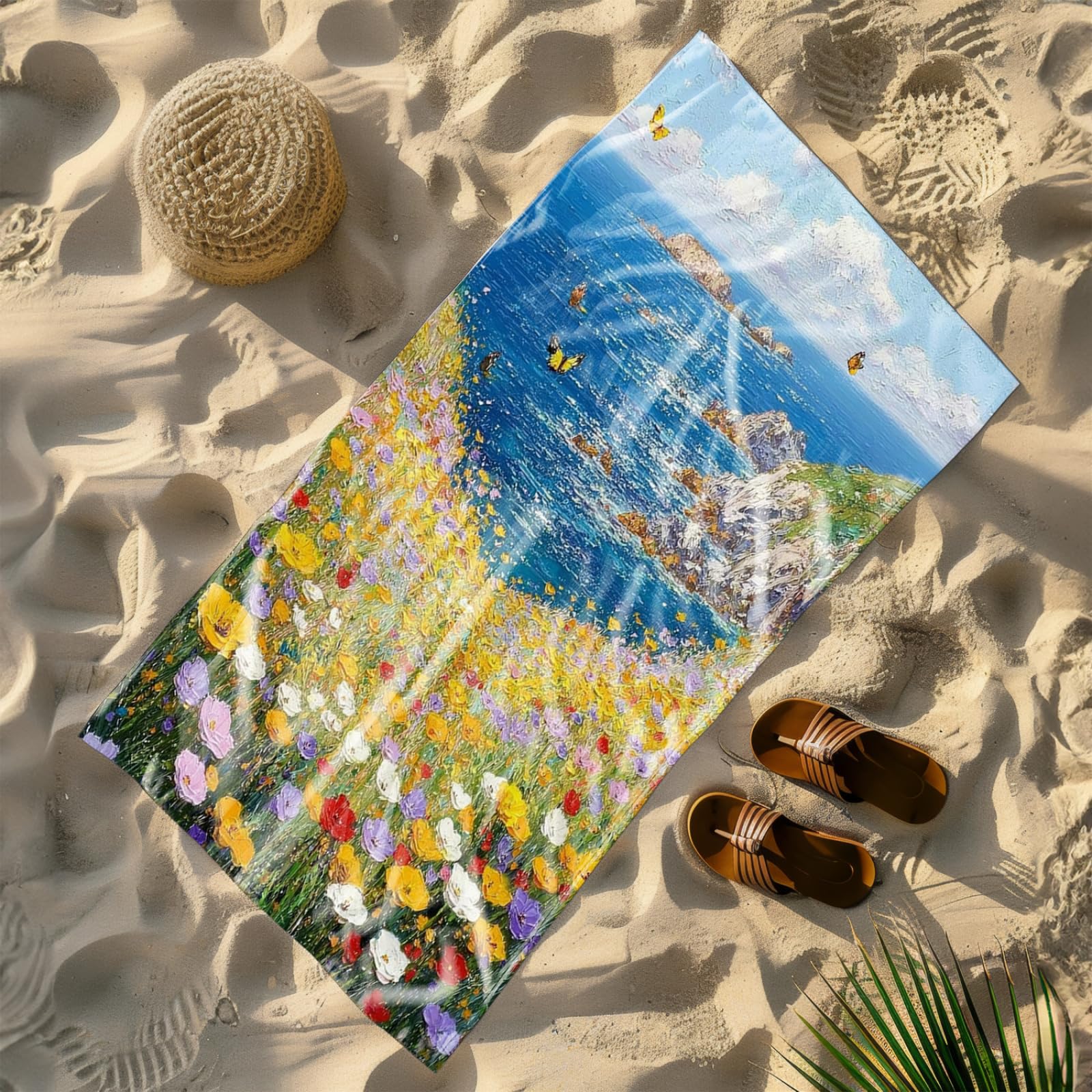 Telo Mare Microfibra 210x230 Isola Dell'Oceano Blu Telo Spiaggia Grande Antisabbia,XXL Asciugamano Mare, Asciugatura Rapida, Stuoia Spiaggia Leggero E Portatile