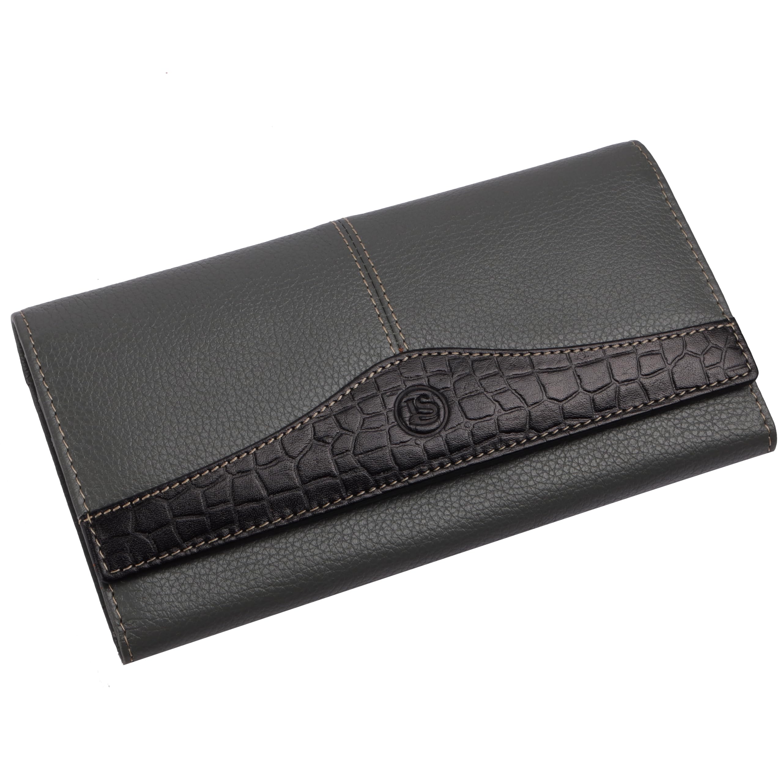 | Genuine Leather Women Hand Purse Multiple Compartment| Party Clutch for Girl | Travel Hand Purse for Women Color - Olive Grey/Black-image-48