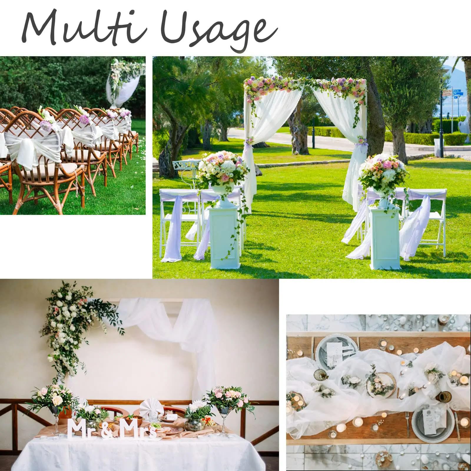 3 à 10 mètres de tissu drapé en mousseline de soie pour décoration de mariage, cérémonie de mariage, fête