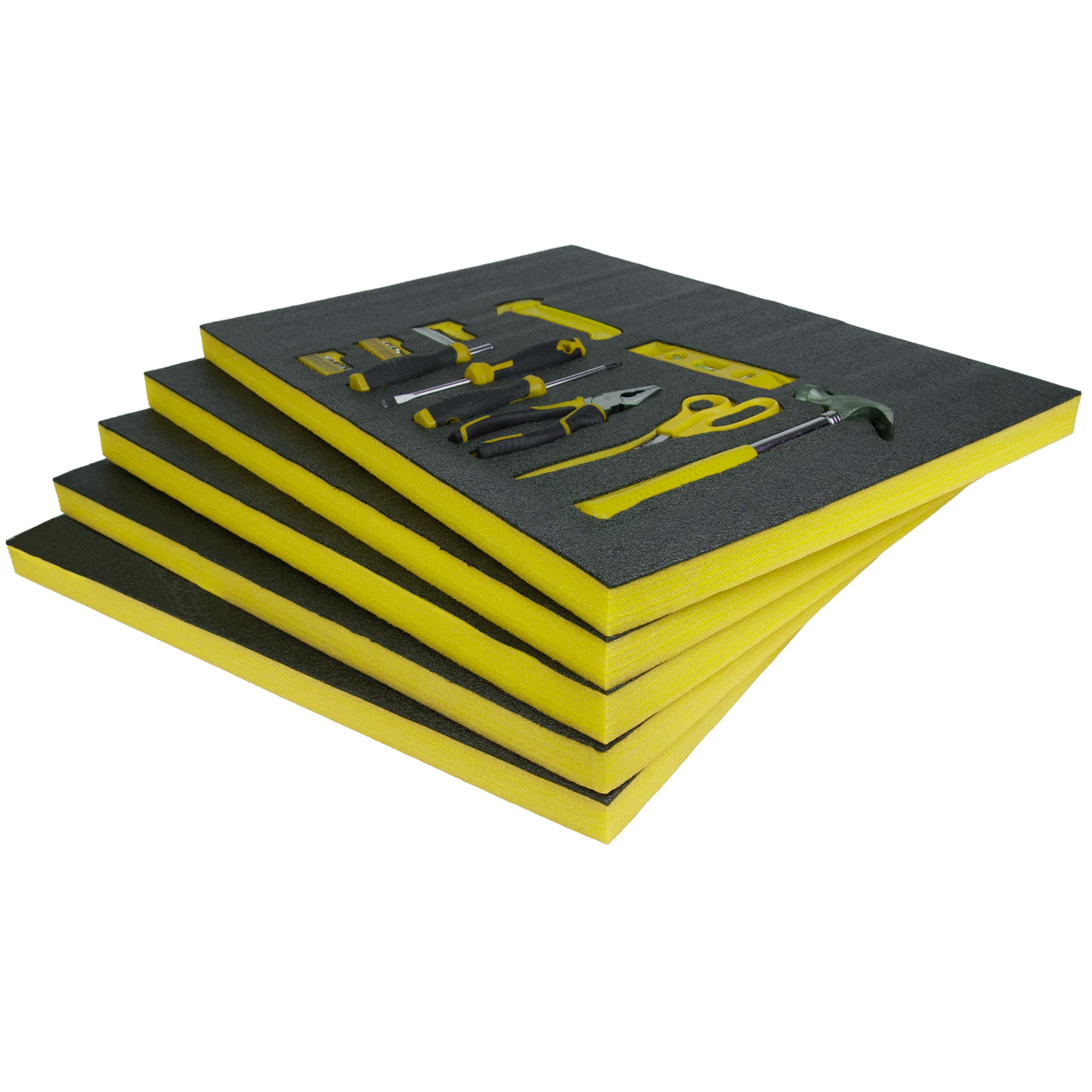 X-Foam Customizable Toolbox & Equipment Insert with Stencil – Cut-to-Fit Protective Tool Liner (600mm X 420mm X 30mm - Yellow - 5 Sheets) Kaizen Draw Organizer Foam Sheet
