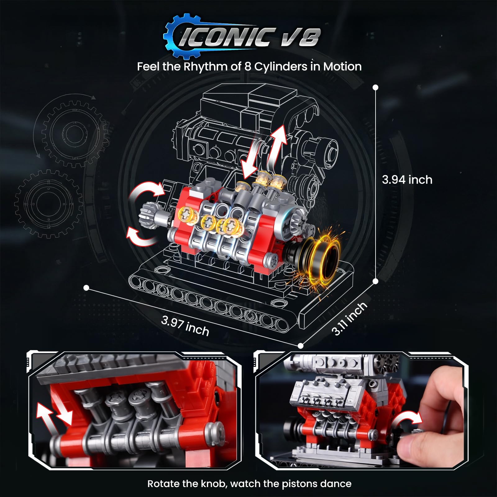 JMBricklayer Kit de Maquette de Moteur 3-en-1 qui Fonctionne, Kits Moteur V8 V12 W16 pour Adultes Adolescents, Jouet STEM Cadeau de Collection pour Passionnés d'Auto - 3
