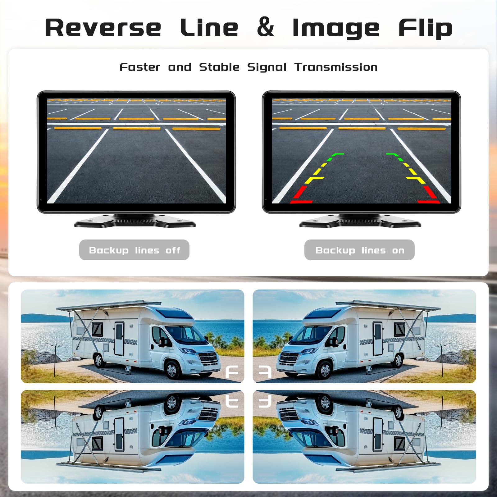 Zestaw bezprzewodowej kamery cofania z monitorem IPS 10,1", kompatybilna z 4 kamerami 1080P / 720P, wspomaganie parkowania BSD, IP68, noktowizor, do ciężarówek, przyczep, samochodów kempingowych, 12 V