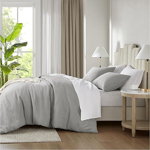 Miniatura 9 de Degrees of Comfort Funda de edredón Queen  Funda de edredón de 3 piezas con textura de gofre suave con funda de almohada para todas las estaciones