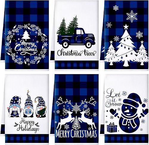 Miniatura 21 de Sratte 6 piezas de toallas de cocina navideñas, toallas de mano de muñecos de nieve de invierno, toallas absorbentes de árbol de Navidad y renos