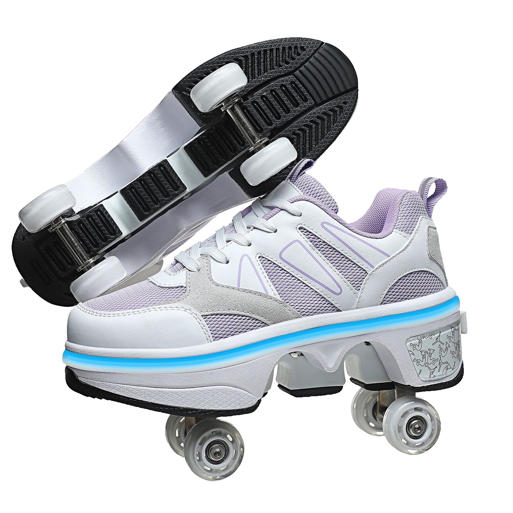 KOFUBOKE LED Women Deformation Roller Skate Shoes ，Double-Row Walking Shoes with Invisible Wheels
