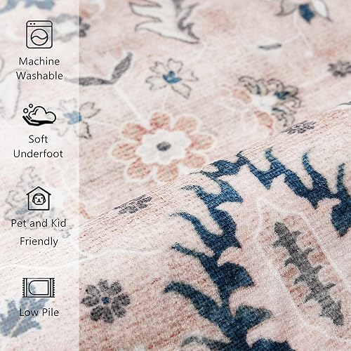 Miniatura 6 de PureCozy Alfombra de área rosa de 2 x 3 pulgadas, lavable para interiores, alfombra de pelo bajo, alfombra floral de granja, alfombra bohemia