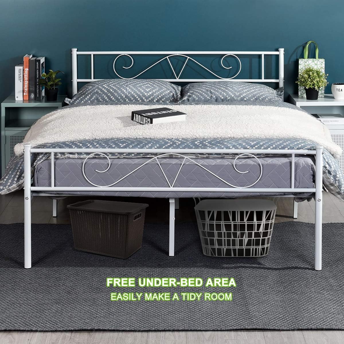 Double Bed Queen Size Bed Frame Metal Platform Headboard Steel Foundation