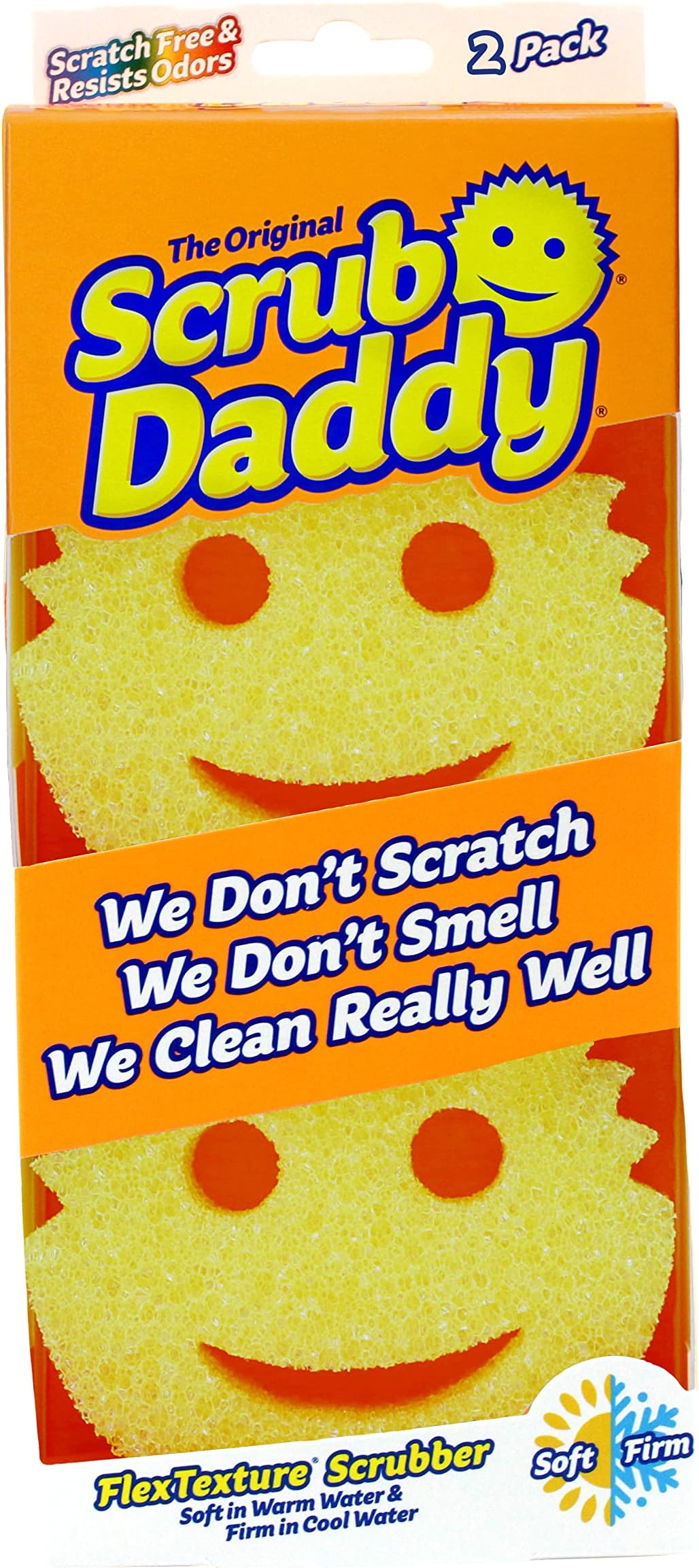 Original Dish Sponge Twin Pack, Kitchen Sponges for Cleaning & Dishwashing, Washing Up Sponges Multipack, Non Scratch Sponge Scourers with FlexTexture, Bathroom & Kitchen Scrubber, Yellow