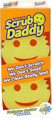 Scrub Daddy Originale Spugna Piatti Lavabile, Spugne Cucina e Bagno, Non Graffia Prodotti per la Pulizia della Casa, Design Morbido e Compatto FlexTexture, Lavabile in Lavastoviglie, Gialli 2 Pz
