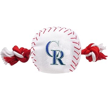 MLB COLORADO ROCKIES Baseball Rope Toy for DOGS & CATS. Tough nylon, Sporty Baseball Design, Heavy-duty ropes with Inner SQUEAKER