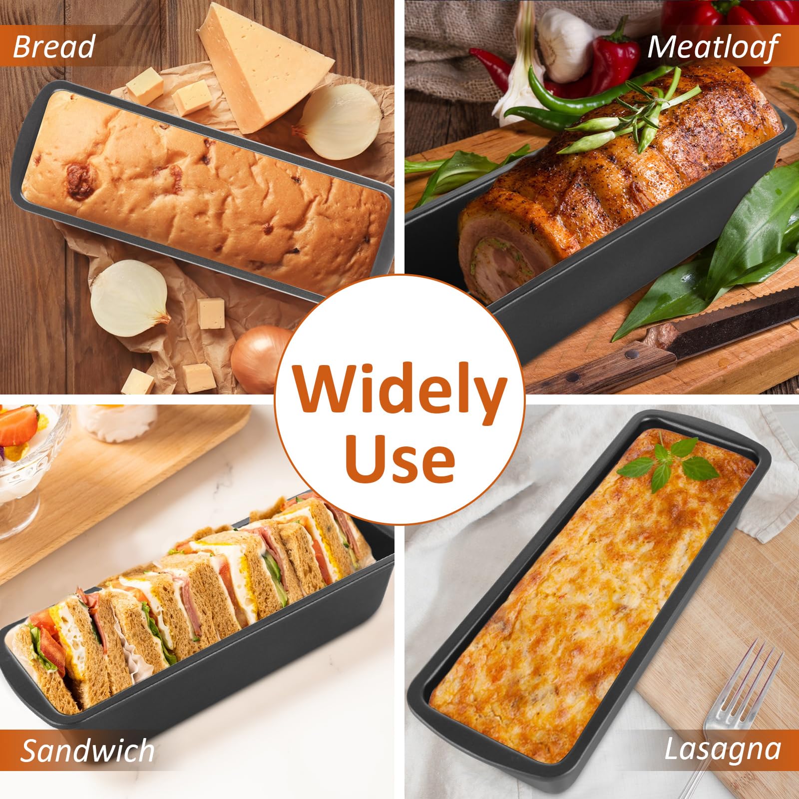 AKOLAFE Paquete de 4 moldes grandes antiadherentes para pan de plátano de 10.9 x 3.7 pulgadas para hornear pan casero para horno, molde de metal para pan de carne, moldes para sándwich, pan, moldes