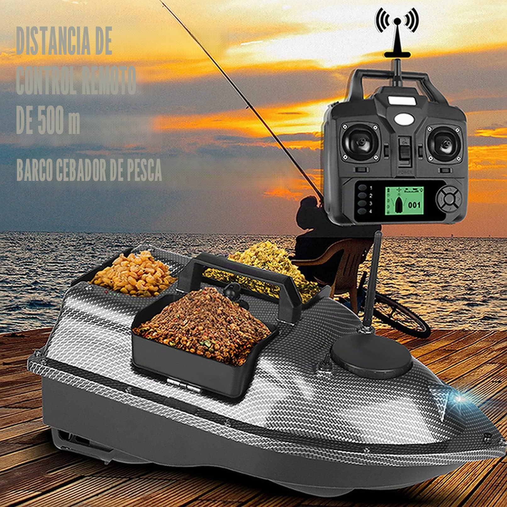 Señuelo de pesca RC barco, barco de pesca, barco de pesca, barco de crucero GPS con batería de 12000 mAh (fibra de carbono, GPS 12000 mAh)