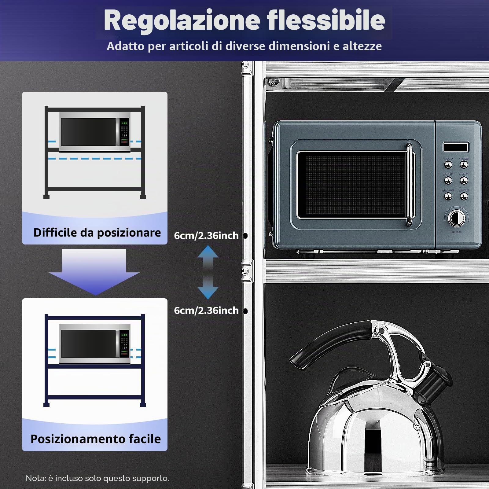 Scaffale da Cucina con 3 Ripiani, Scaffalature in Acciaio Inox, Fino a 50 kg