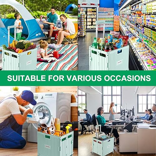 Miniatura 7 de Carrito utilitario plegable portátil, carrito de compras, carrito de compras, caja de herramientas plegable, con tapa, cesta en 4 ruedas giratorias,