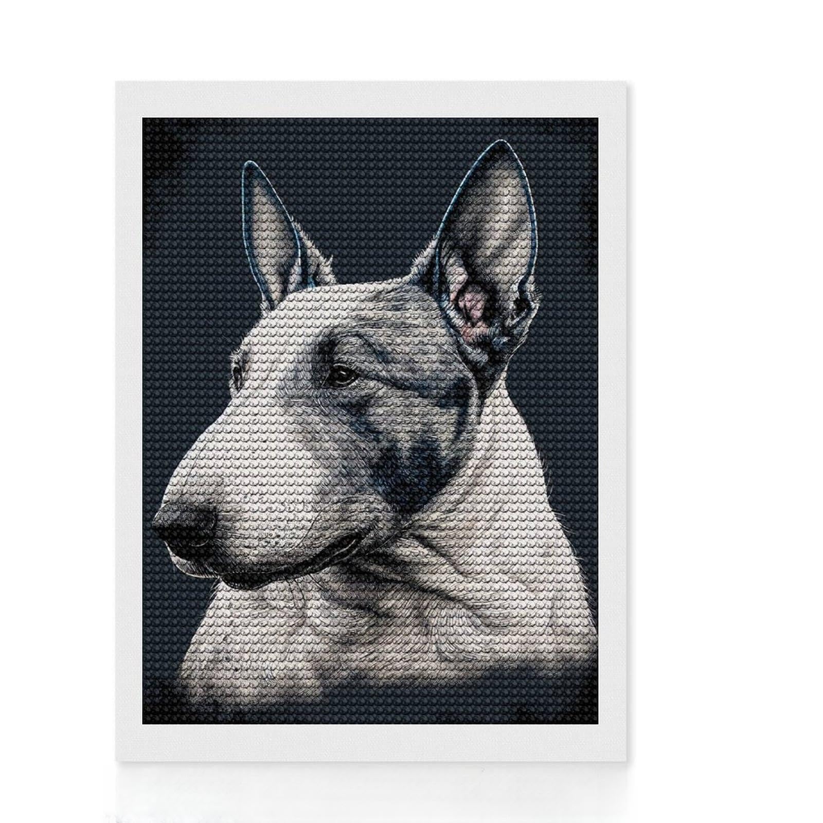 Junmoney Bull Terrier Dog Portrait Diamond Painting Kit 12"x16", Decorate Your Room, Neat Printed Canvas, Adhesive Canvas, Bedroom Decor