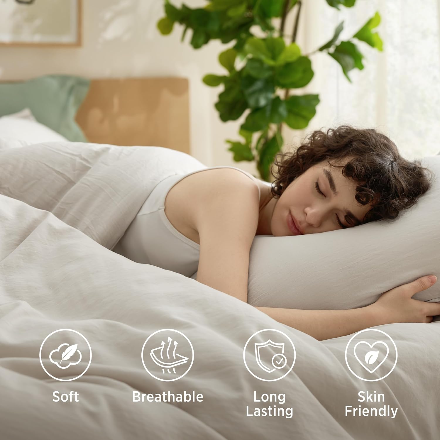 Bedsure Queen Comforter Set, Beige Soft Prewashed Bedding for All Seasons, 3 Pieces GentleSoft™ Bed Set, 1 Lightweight Comforter (90"x90") and 2 Pillowcases (20"x26") image 2