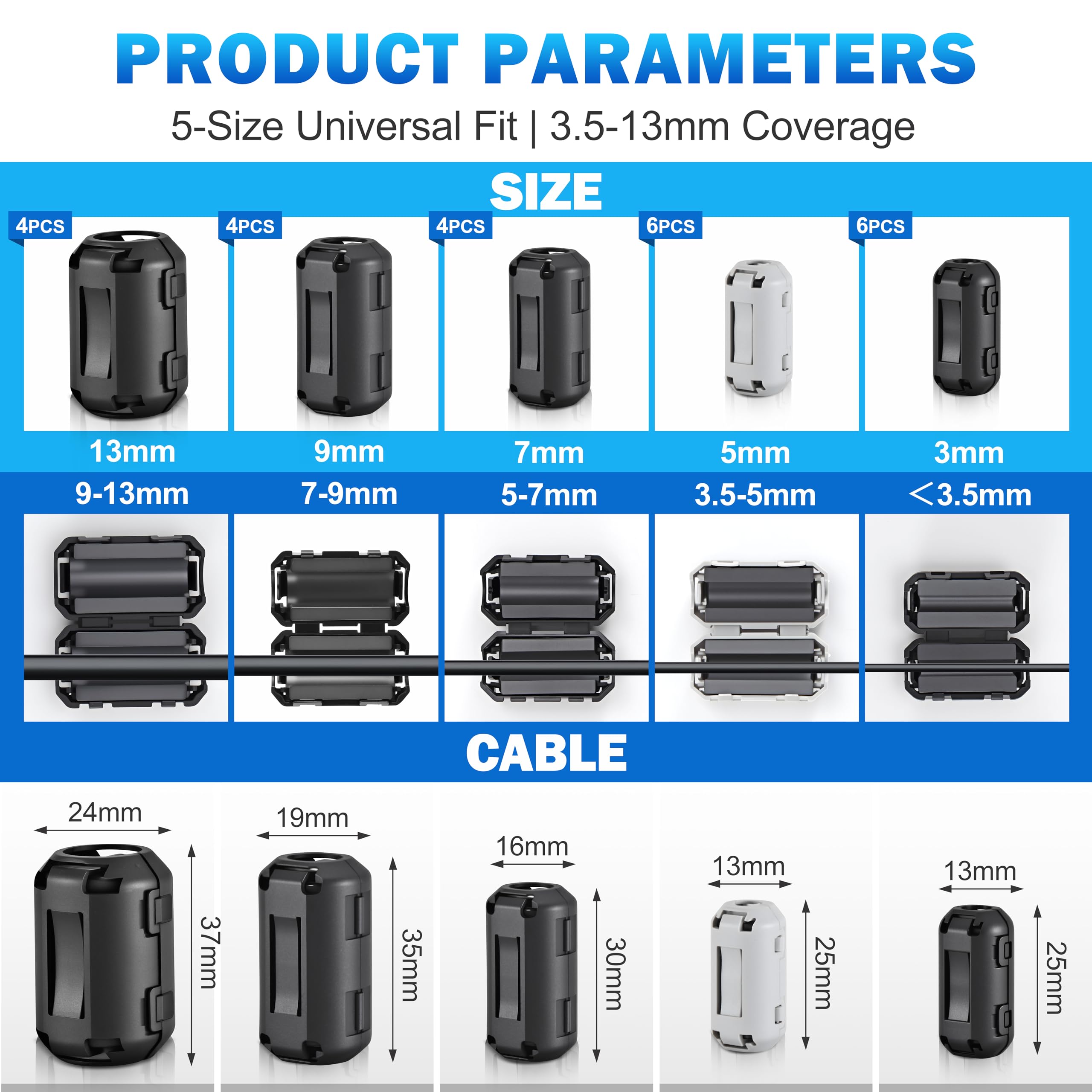 Usb Cable Choke Snapklik.com : JoTownCand 24Pcs Professional Ferrite Beads, Snap-On ...