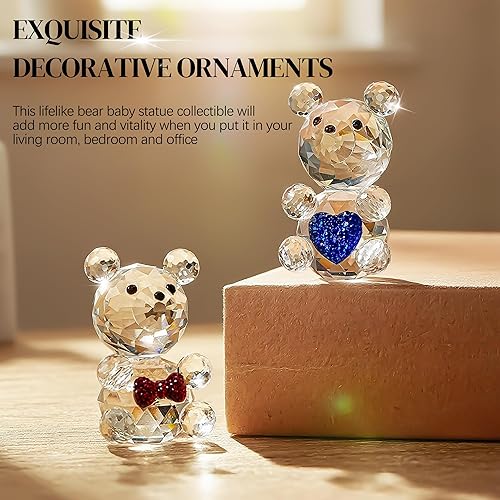 Miniatura 2 de H&D HYALINE & DORA 2pcs Crystal Baby Bear Figurine Collection Animal Paperweight Table Centerpiece