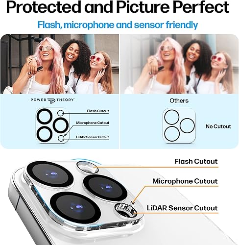 Miniatura 4 de Power Theory Protector de pantalla diseñado para iPhone 14 Pro, con protectores de lente y funda transparente compatible con Magsafe [dureza 9H]