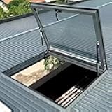 Skylight Windows for House Roof, Manual Venting Multi-Angle Roof Viewing Window with Sun-Protection Film and Gloves, Customizable Roof Hatch With Double-Layer Tempered Glass for Attic/Sun Room(LxW 75x