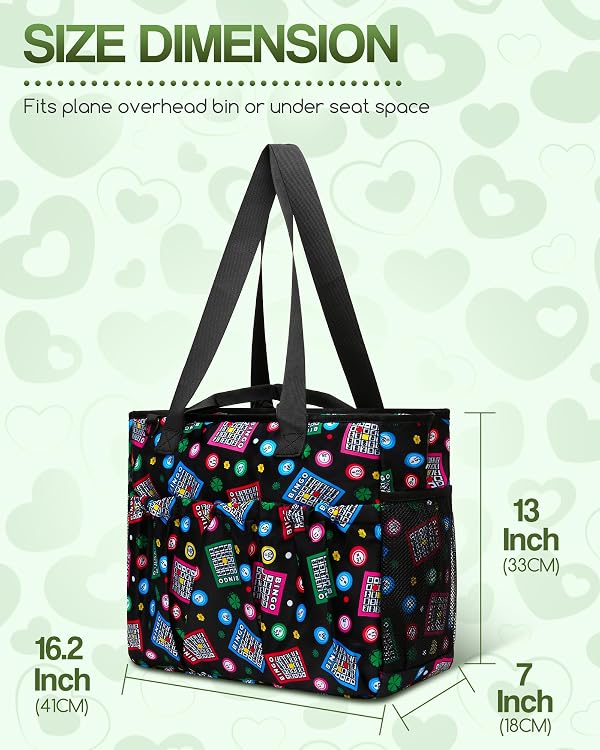 Bingo Tote Bag for Bingo Game Set Stuff Supplies Bingo Bags with Pockets for Bingo Accessories Supply Large Bingo Dauber Bag for Dabbers Dobbers Bingo Prizes for Bingo Lovers Players Juego de Bingo by FOKDUVB - Used condition - Image 4