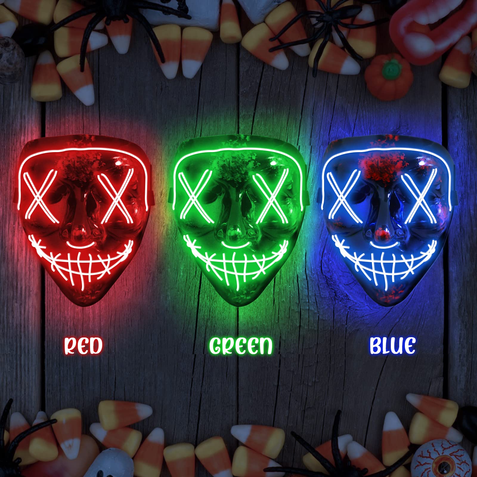 Jsdoin Halloween Masks, Scary LED Purge Mask, Light up Mask Cosplay, LED Rave Face Mask Costume 3 Lighting Modes - Image 4