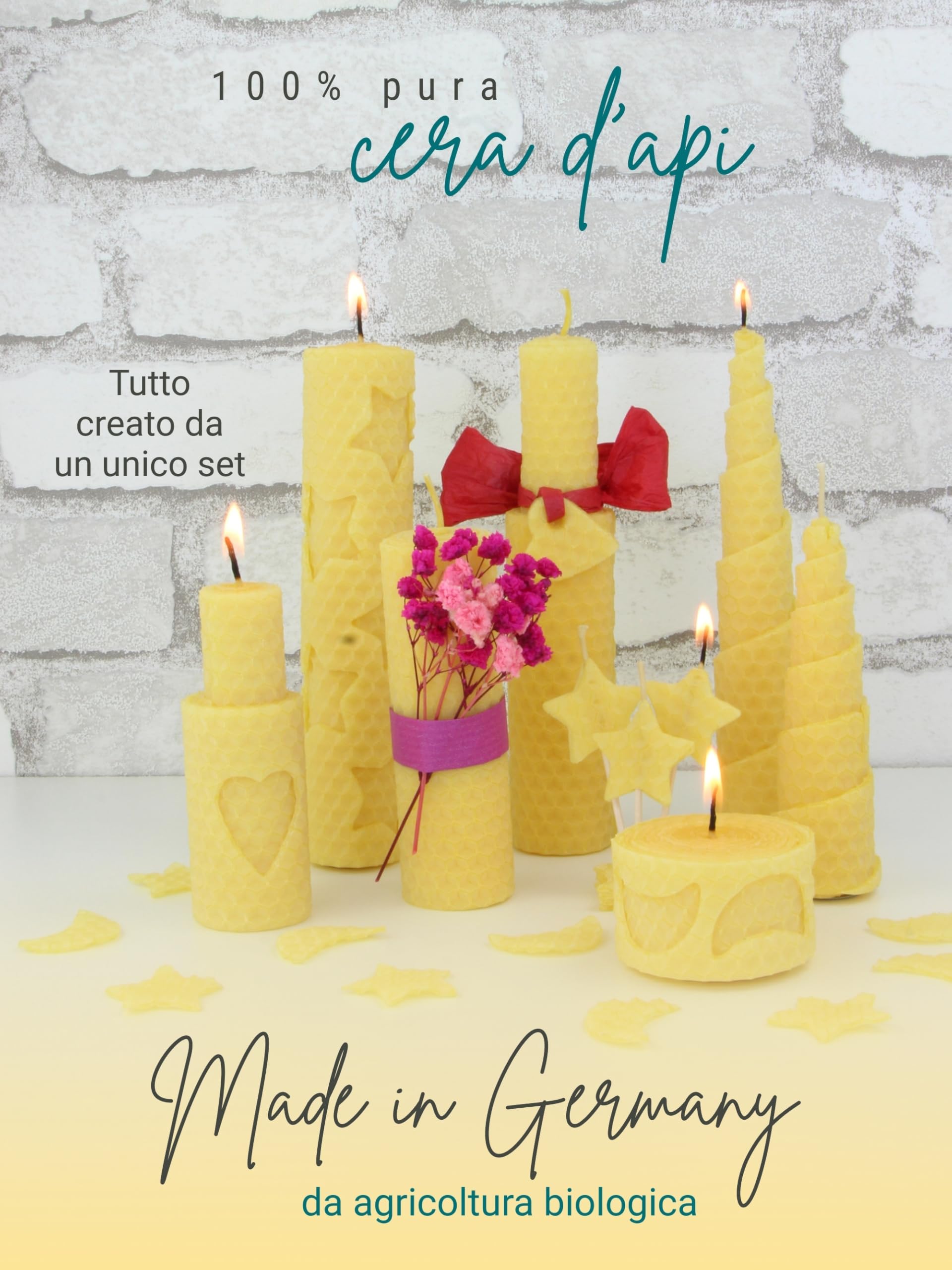 Wachsmann Set fai da te per candele in cera d’api, realizza 10 candele naturali, kit creativo colorato per bambini e adulti, lastre e stoppini inclusi, prodotto in Germania