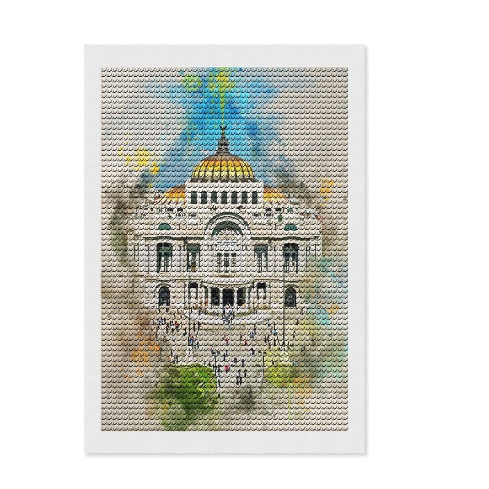 Junmoney Mexico City Watercolor Round Drill Diamond Painting 8"x12", Vintage Style Decor, Farmhouse Decor, for Women, Decorative Artwork
