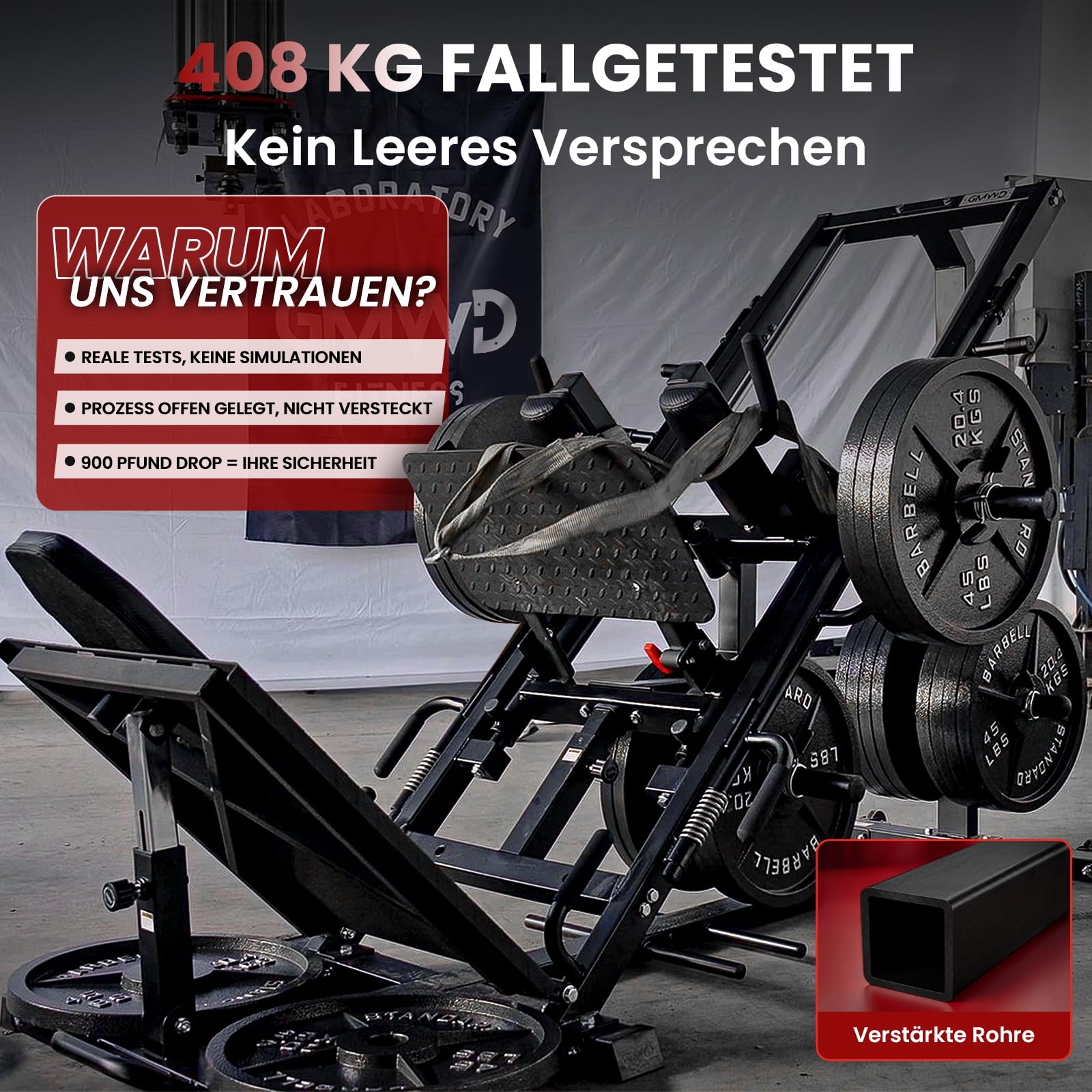 Beinpresse Hack Squat Kombigerät mit Linearführung – 45° Unterkörpertraining mit Gewichtsablage für Quadrizeps, Hamstrings, Gesäß & Waden – Home Gym Leg Day Equipment