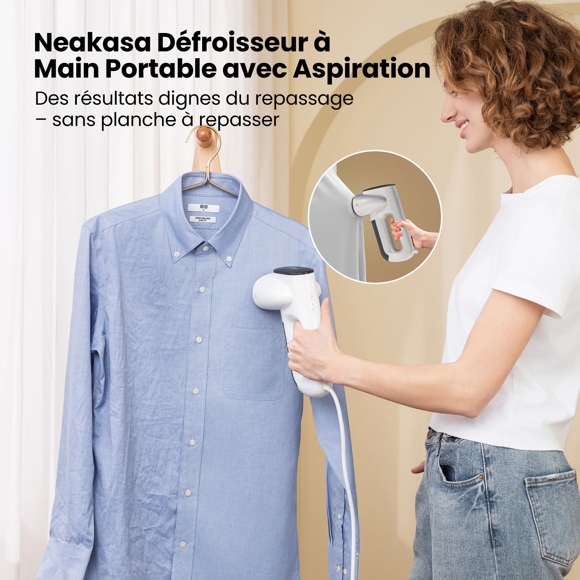 Neakasa Magic 1 Défroisseur vapeur portable avec aspiration, compact et pliable, pas de planche à repasser nécessaire, utilisation à une main