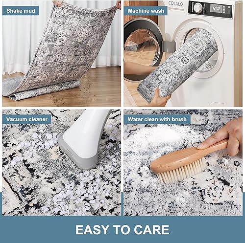 Miniatura 6 de FUNME Alfombra de área de 2 x 3 pies, lavable, antideslizante, atrapador de suciedad para interiores, alfombra vintage envejecida abstracta para el